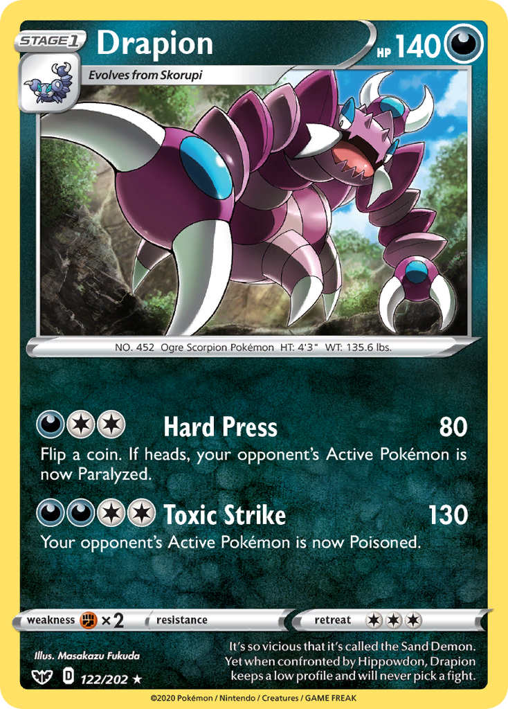 Drapion (122/202) [Sword & Shield: Base Set] | L.A. Mood Comics and Games