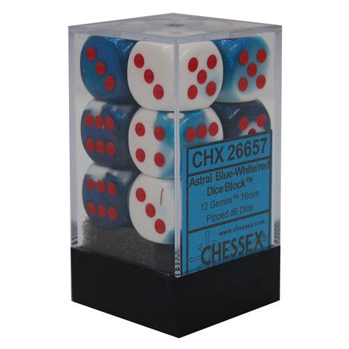 Chessex Gemini: 12D6 White-Teal / Red | L.A. Mood Comics and Games