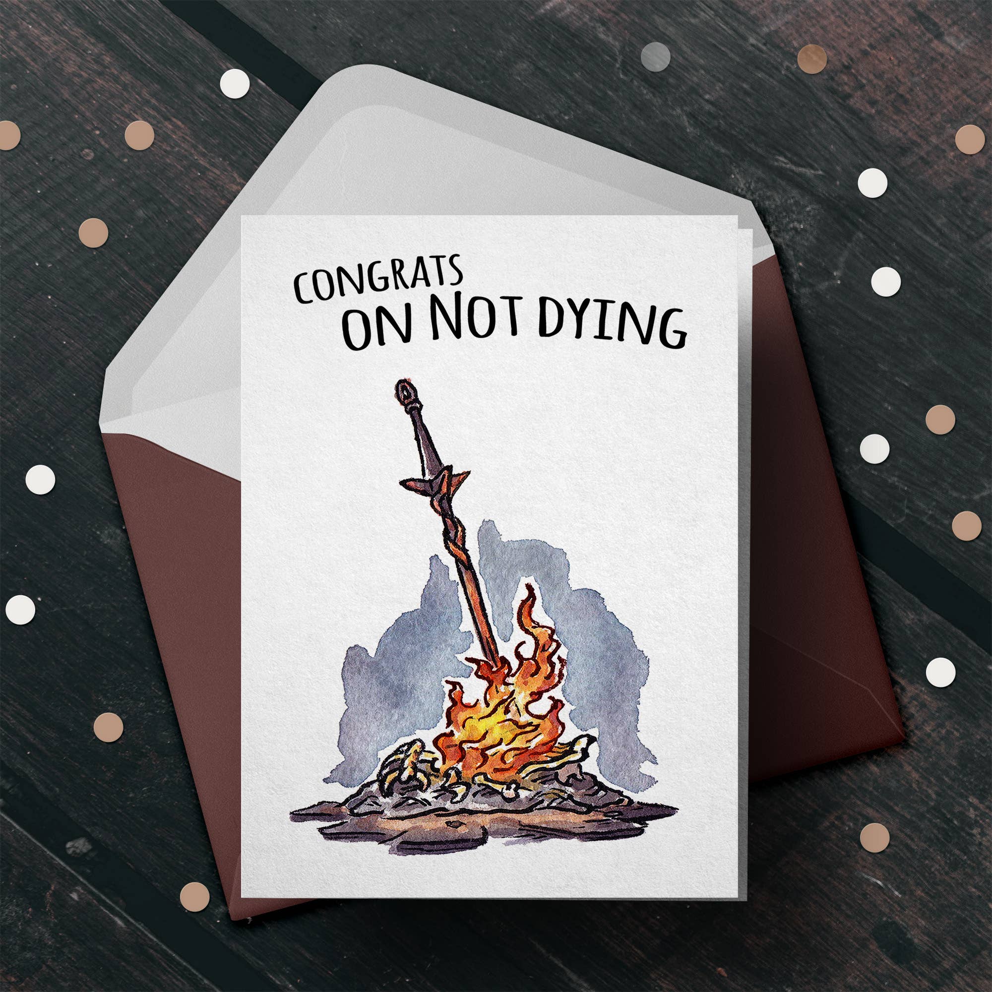 "Congrats on Not Dying" - Black Soul Birthday Card for Gamer | L.A. Mood Comics and Games