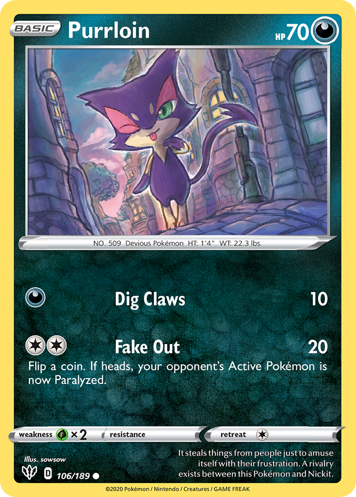 Purrloin (106/189) [Sword & Shield: Darkness Ablaze] | L.A. Mood Comics and Games