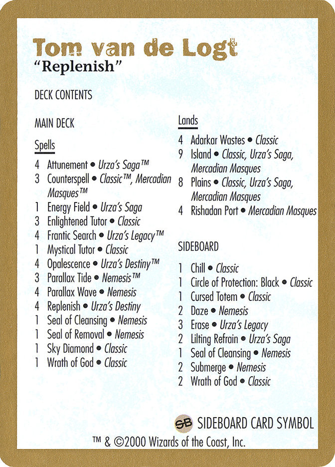 Tom van de Logt Decklist [World Championship Decks 2000] | L.A. Mood Comics and Games