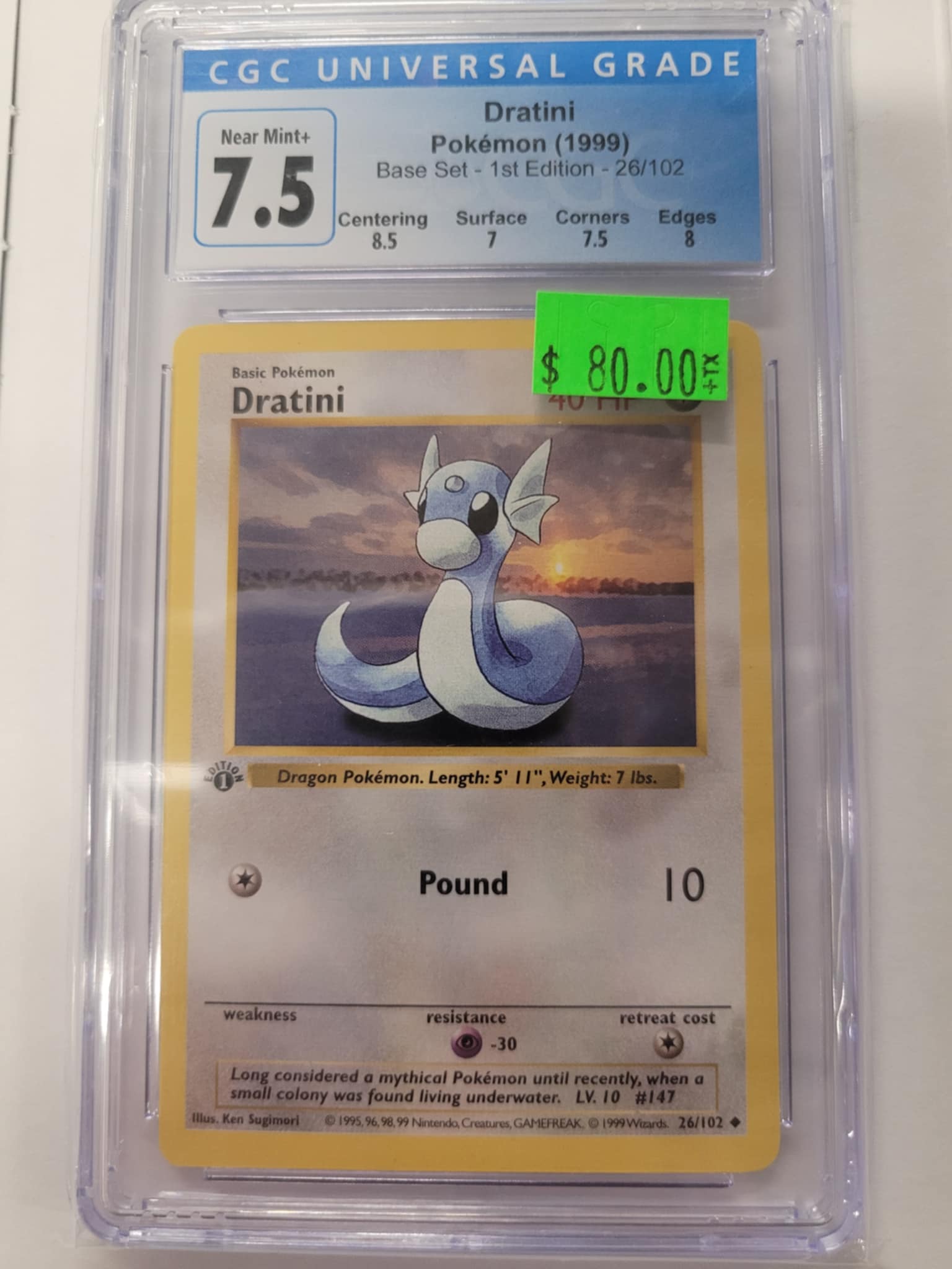 Dratini Pokemon Base Set 1st ed CGC 7.5 | L.A. Mood Comics and Games
