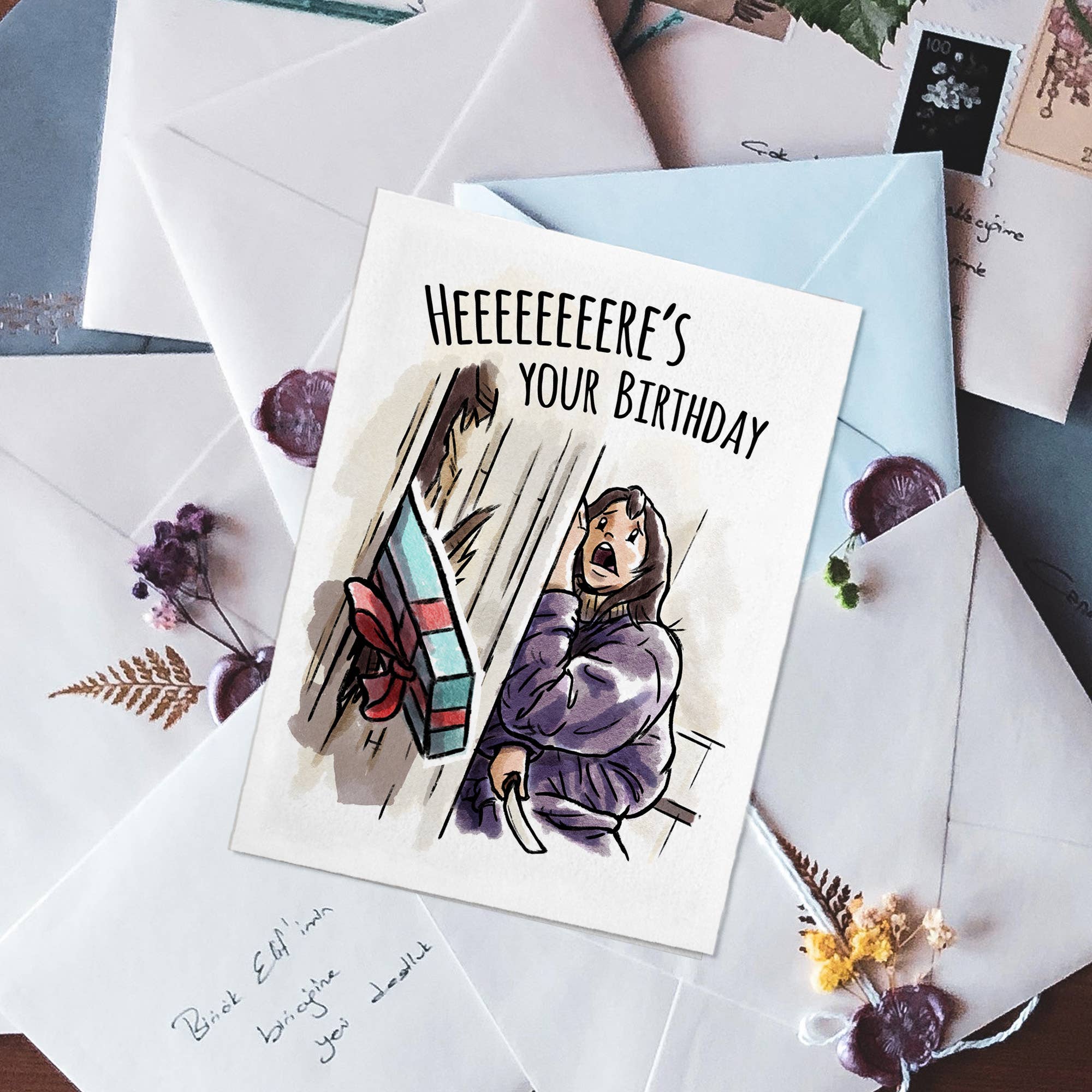 "Heeere's your Birthday" - The Bright, Horror Birthday Card | L.A. Mood Comics and Games