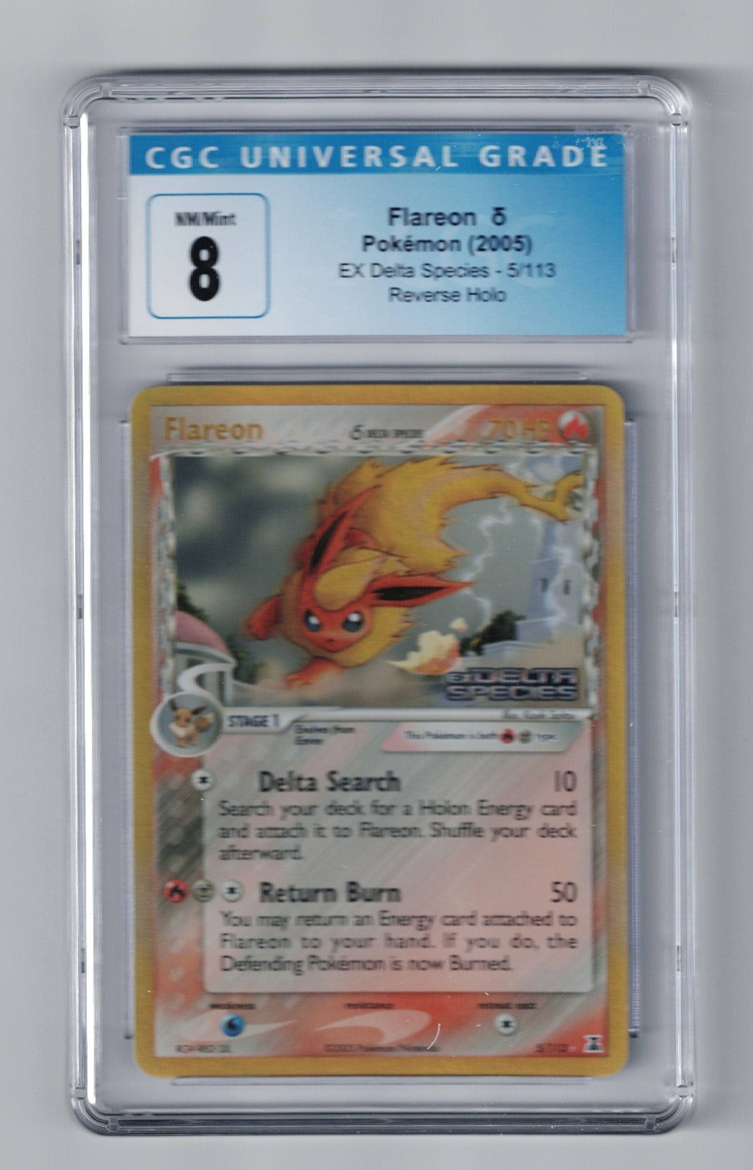 Flareon 5/113 Ex Delta Species Reverse Holo CGC 8.0 L.A. Mood Comics and Games Flareon 5/113 Ex Delta Species Reverse Holo CGC 8.0 L.A. Mood Comics and Games