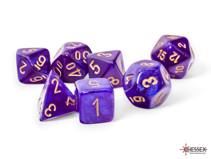 BOREALIS 7PC-DIE SET MEGA-HEDRAL PURPLE/GOLD LUMINARY | L.A. Mood Comics and Games