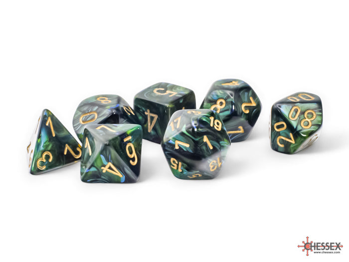 SCARAB 7PC-DIE SET MEGA-HEDRAL JADE/GOLD | L.A. Mood Comics and Games