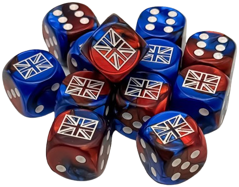 WWII GREAT BRITAIN GEMINI BLUE-RED/WHITE 12D6 16MM DICE BLOCK | L.A. Mood Comics and Games