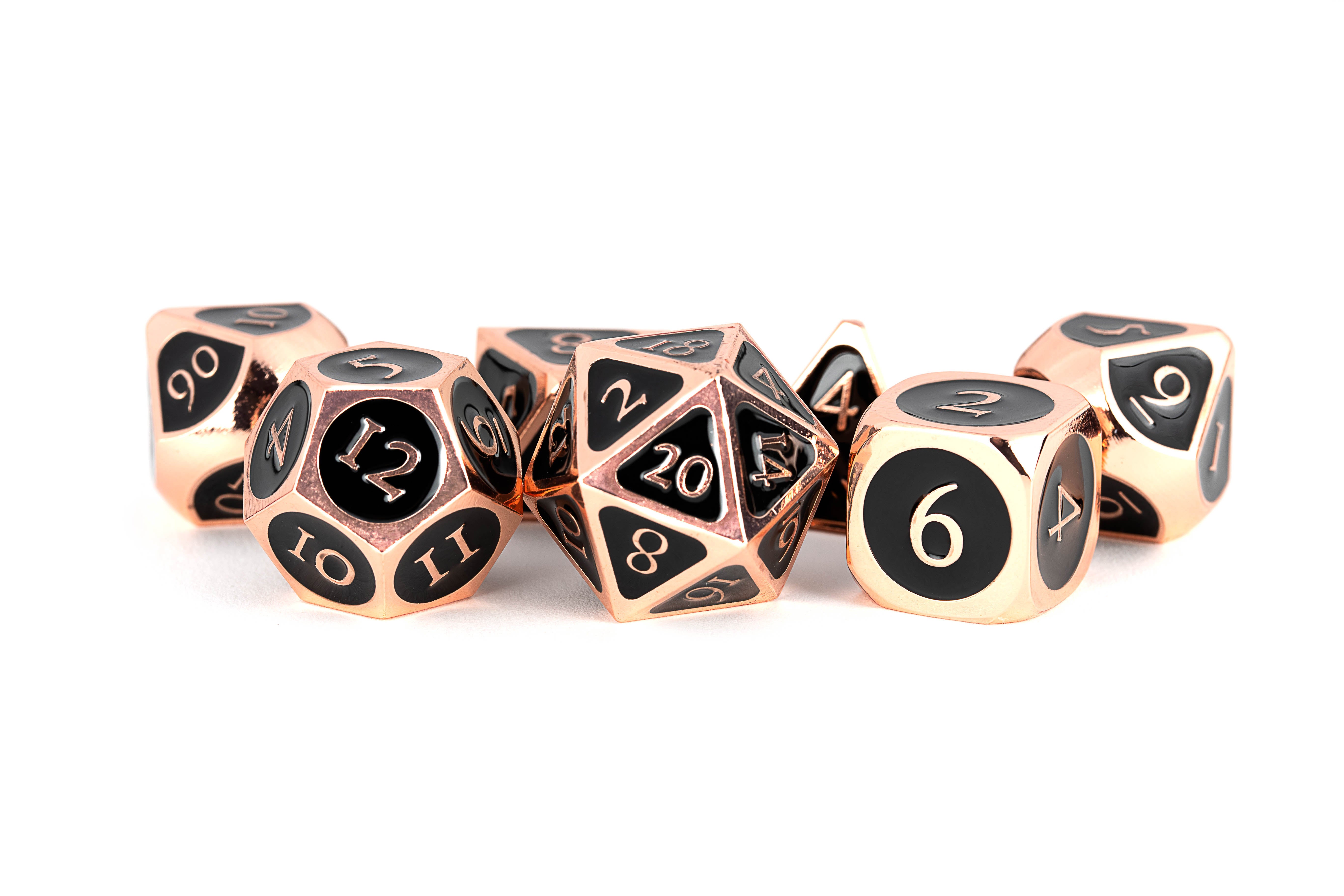 METAL 7 DICE SET COPPER W/BLACK ENAMEL 16MM | L.A. Mood Comics and Games