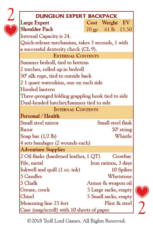 ADVENTURERS BACKPACK EQUIPMENT CARD DECK | L.A. Mood Comics and Games