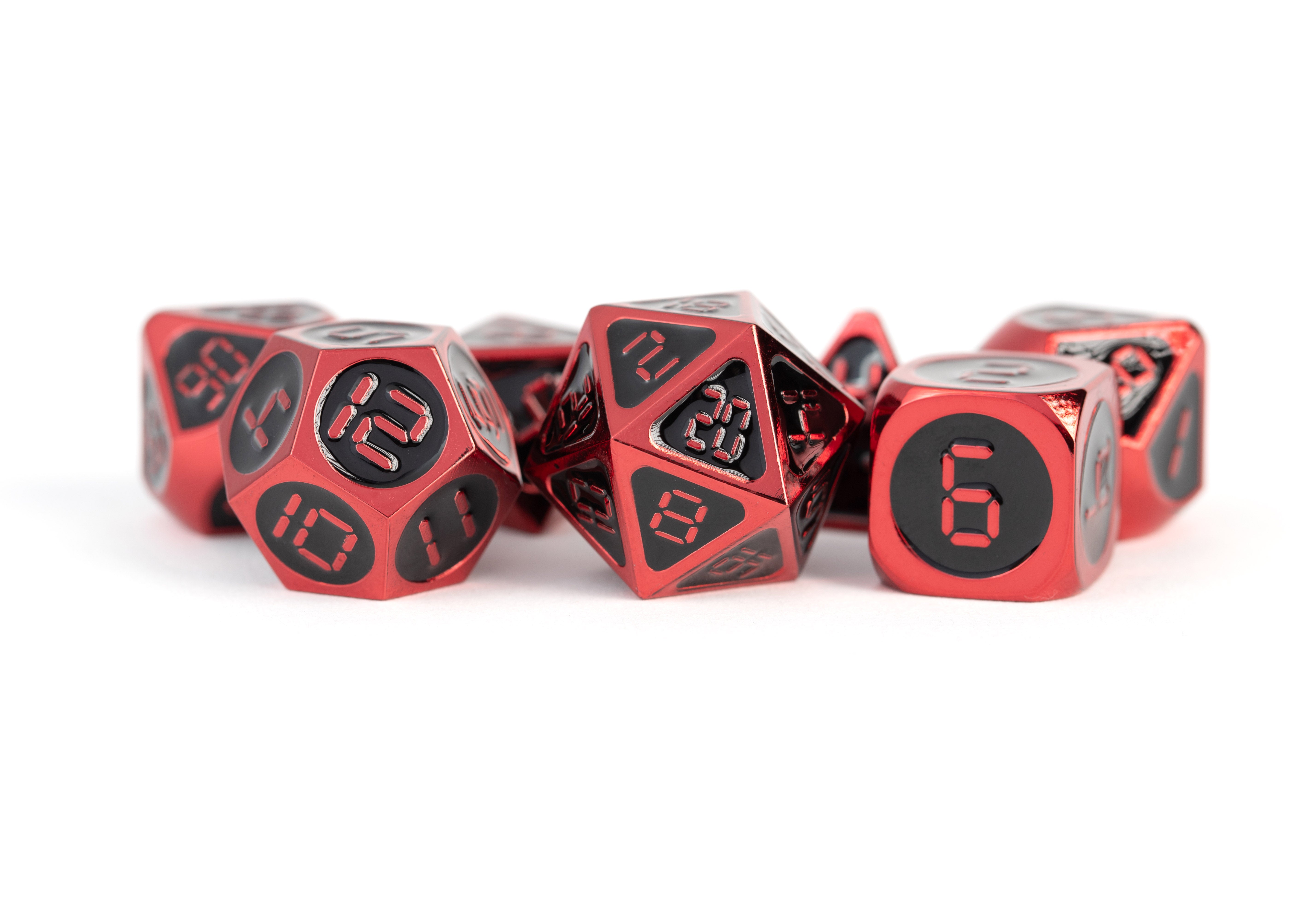 METAL 7 DICE SET RED W/BLACK ENAMEL 16MM | L.A. Mood Comics and Games