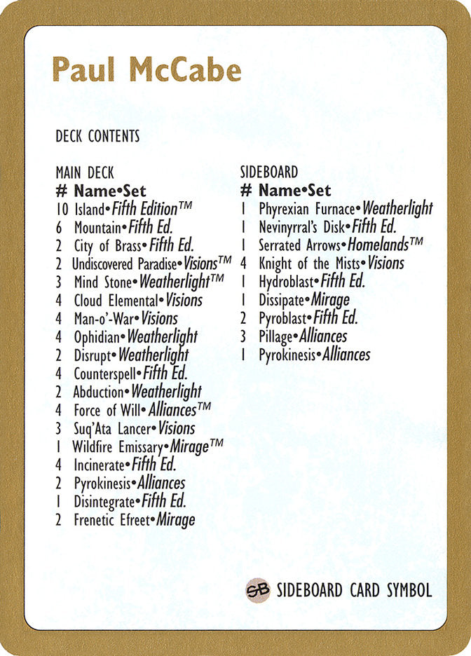 Paul McCabe Decklist [World Championship Decks 1997] | L.A. Mood Comics and Games