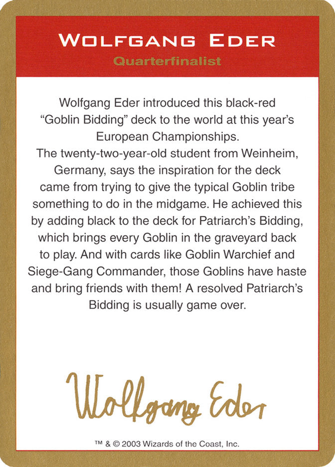 Wolfgang Eder Bio [World Championship Decks 2003] | L.A. Mood Comics and Games
