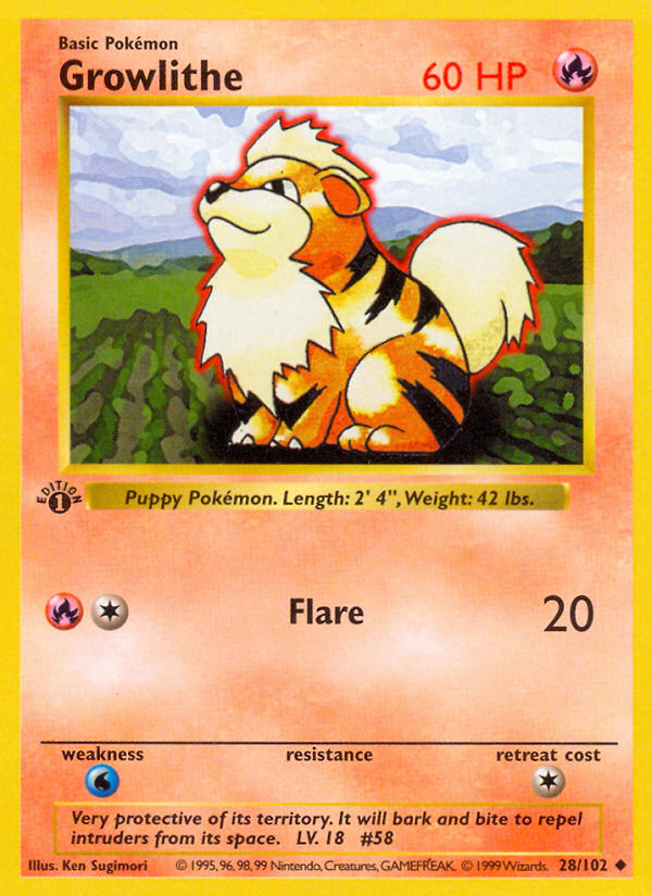 Growlithe (28/102) (Shadowless) [Base Set 1st Edition] | L.A. Mood Comics and Games