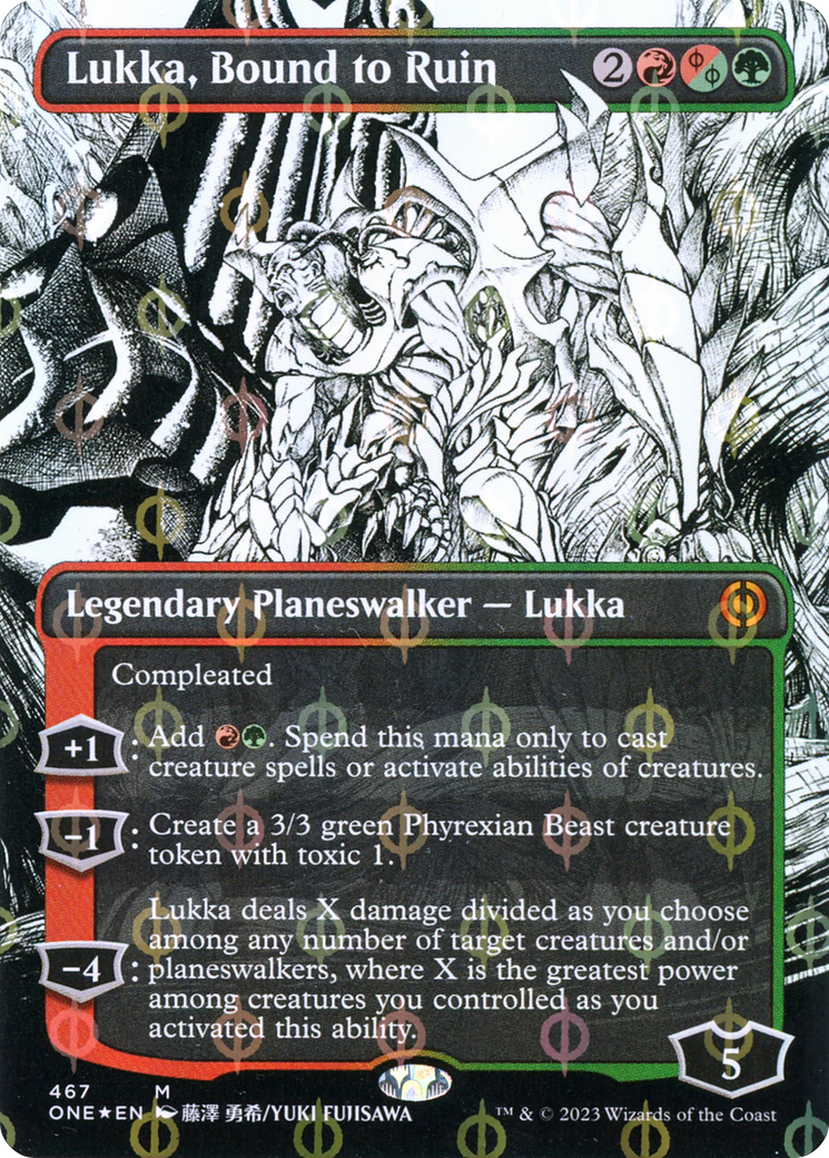 Lukka, Bound to Ruin (Borderless Manga Step-and-Compleat Foil) [Phyrexia: All Will Be One] | L.A. Mood Comics and Games