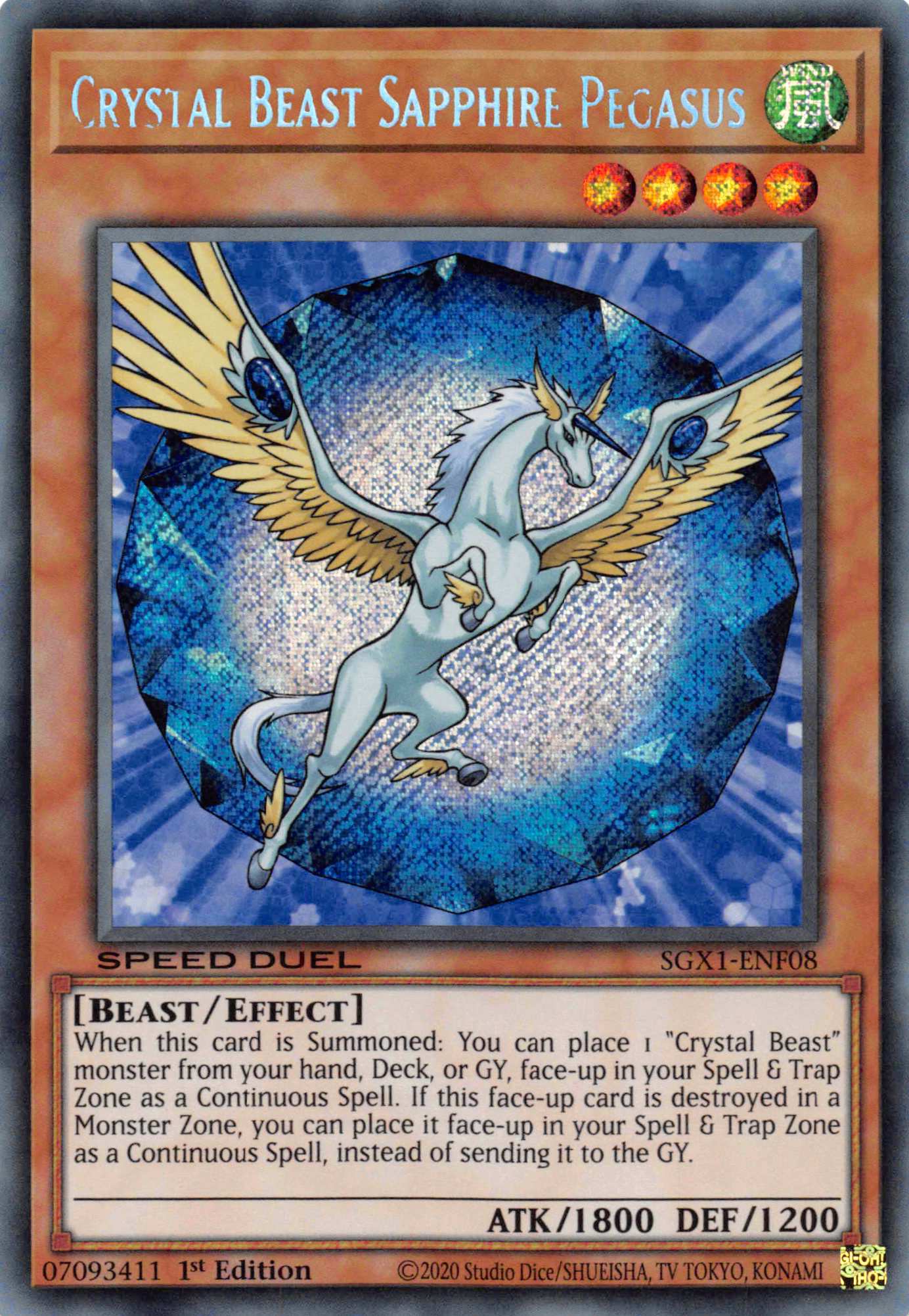 Crystal Beast Sapphire Pegasus [SGX1-ENF08] Secret Rare | L.A. Mood Comics and Games