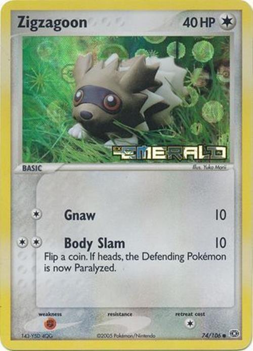 Zigzagoon (74/106) (Stamped) [EX: Emerald] | L.A. Mood Comics and Games