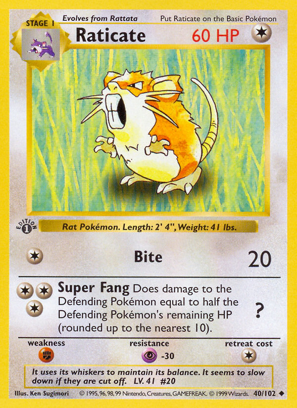 Raticate (40/102) (Shadowless) [Base Set 1st Edition] | L.A. Mood Comics and Games