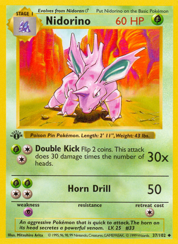 Nidorino (37/102) (Shadowless) [Base Set 1st Edition] | L.A. Mood Comics and Games