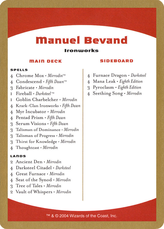 Manuel Bevand Decklist [World Championship Decks 2004] | L.A. Mood Comics and Games