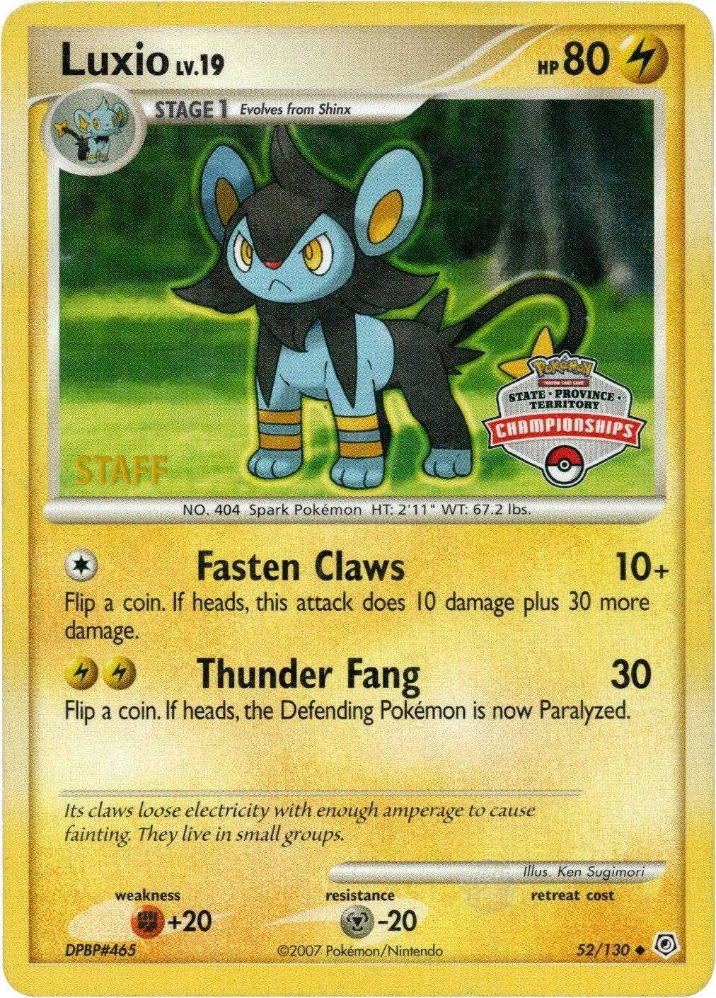 Luxio (52/130) (State Championship Promo) [Diamond & Pearl: Base Set] | L.A. Mood Comics and Games