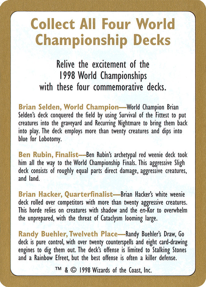 1998 World Championships Ad [World Championship Decks 1998] | L.A. Mood Comics and Games