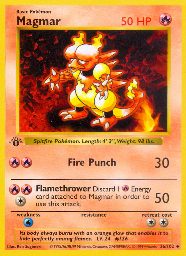 Magmar (36/102) (Shadowless) [Base Set 1st Edition] | L.A. Mood Comics and Games