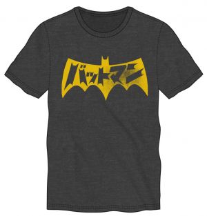 Batman Yellow Japanese Logo Charcoal Tee MED | L.A. Mood Comics and Games