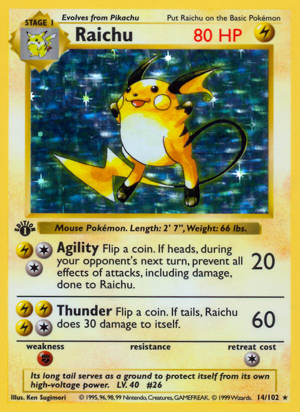 Raichu (14/102) (Shadowless) [Base Set 1st Edition] | L.A. Mood Comics and Games