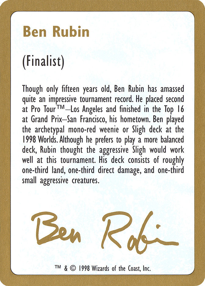 Ben Rubin Bio [World Championship Decks 1998] | L.A. Mood Comics and Games