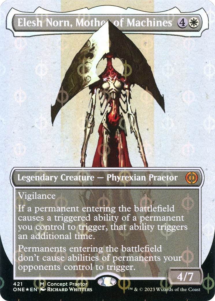 Elesh Norn, Mother of Machines (Borderless Concept Praetors Step-and-Compleat Foil) [Phyrexia: All Will Be One] | L.A. Mood Comics and Games