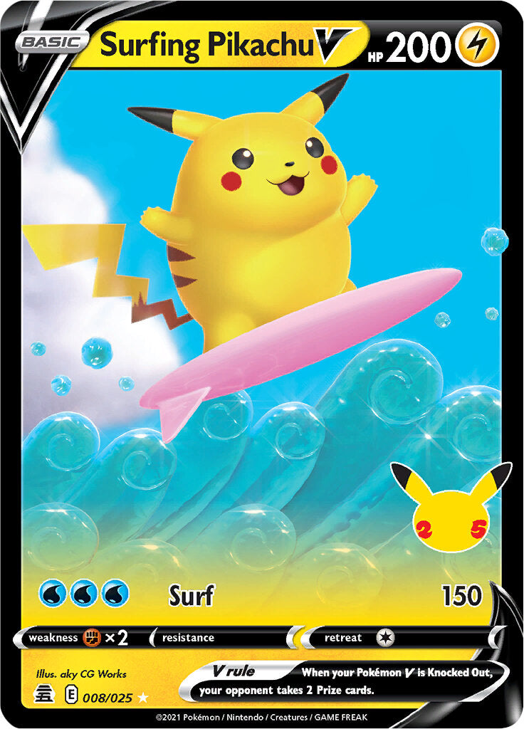 Surfing Pikachu V (008/025) [Celebrations: 25th Anniversary] | L.A. Mood Comics and Games