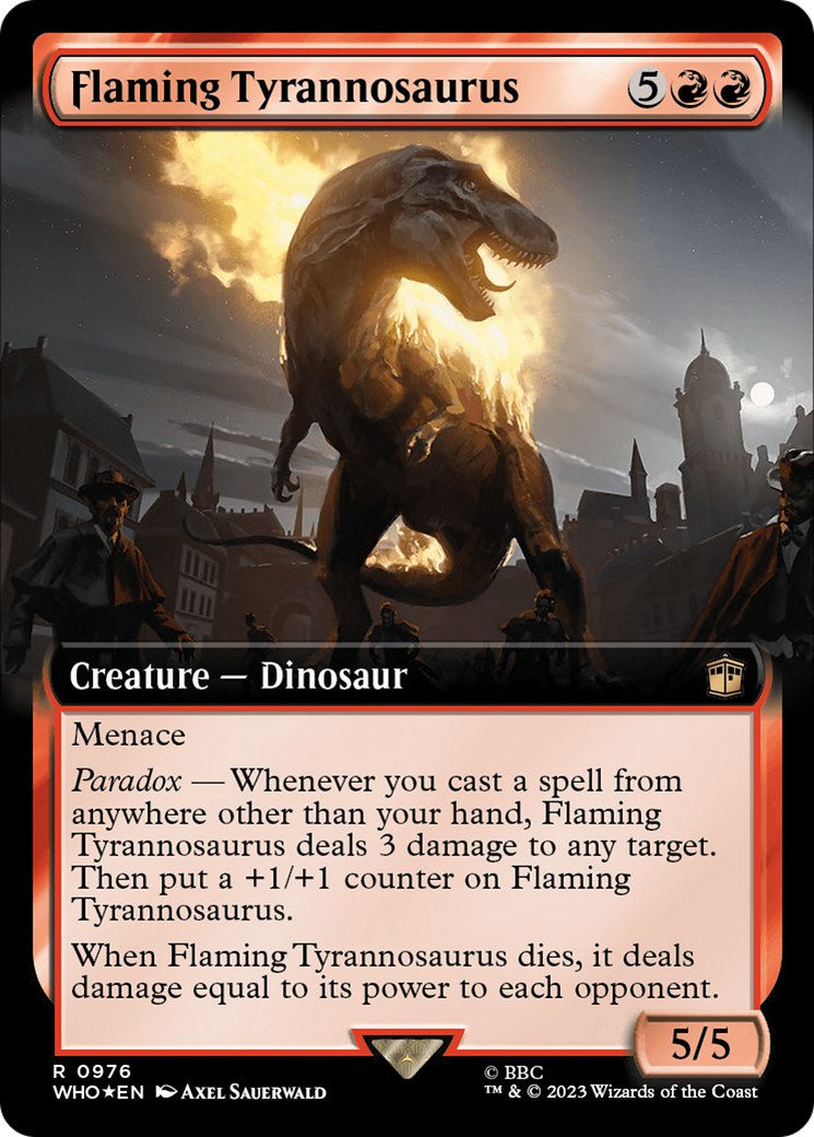 Flaming Tyrannosaurus (Extended Art) (Surge Foil) [Doctor Who] | L.A. Mood Comics and Games