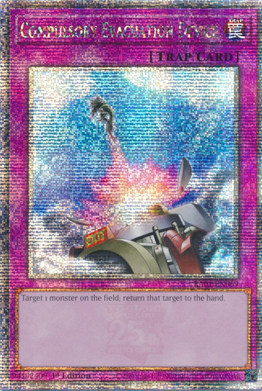 Compulsory Evacuation Device [RA01-EN069] Quarter Century Secret Rare | L.A. Mood Comics and Games