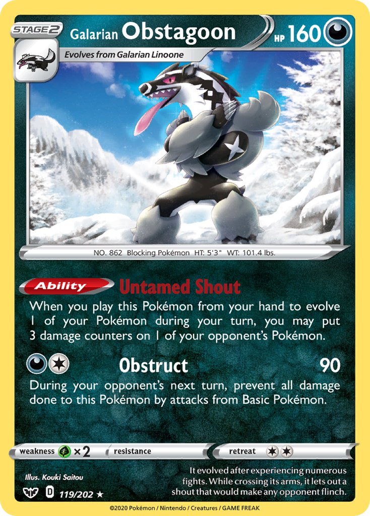 Galarian Obstagoon (119/202) (Theme Deck Exclusive) [Sword & Shield: Base Set] | L.A. Mood Comics and Games