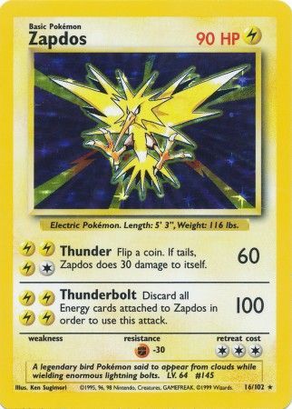 Zapdos (16/102) [Base Set Unlimited] | L.A. Mood Comics and Games