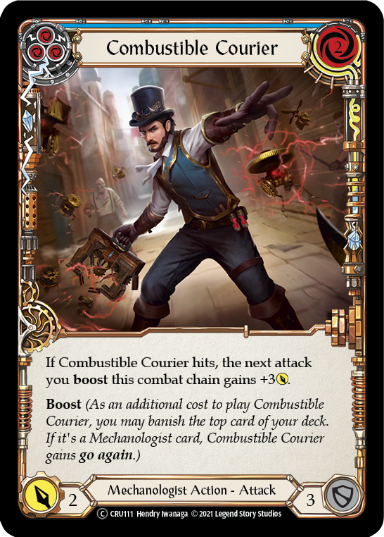 Combustible Courier (Blue) [U-CRU111] (Crucible of War Unlimited)  Unlimited Rainbow Foil | L.A. Mood Comics and Games