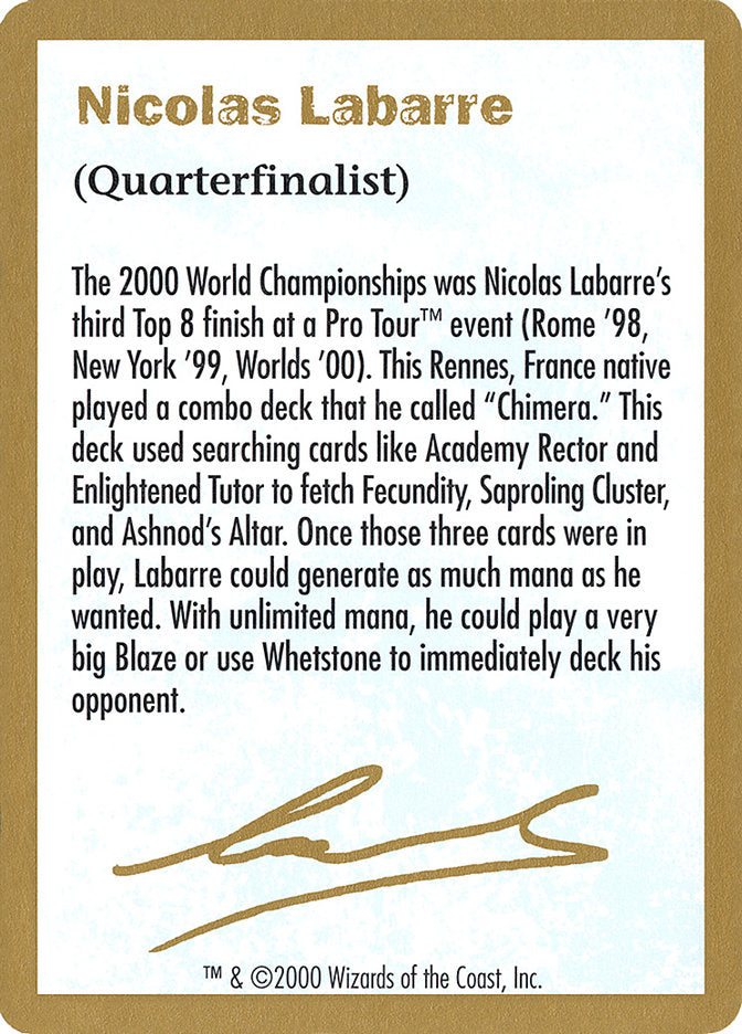 Nicolas Labarre Bio [World Championship Decks 2000] | L.A. Mood Comics and Games
