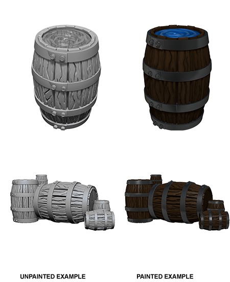 WizKids Deep Cuts Unpainted Miniatures: Barrels & Pile of Barrels | L.A. Mood Comics and Games