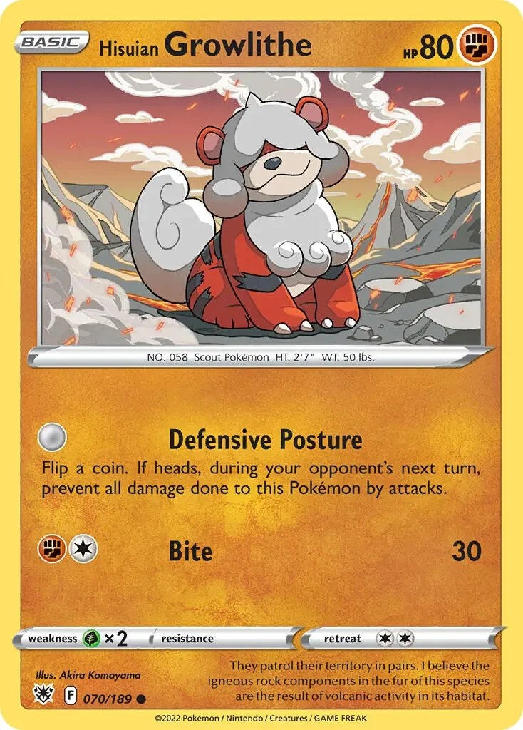 Hisuian Growlithe (070/189) (Theme Deck Exclusive) [Sword & Shield: Astral Radiance] | L.A. Mood Comics and Games