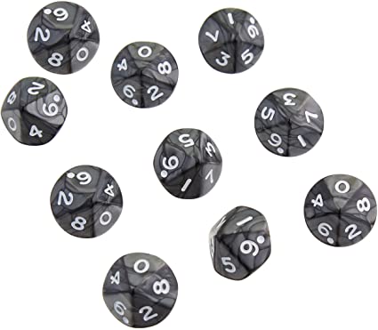 Pearlized 10pc D10 Charcoal Dice | L.A. Mood Comics and Games