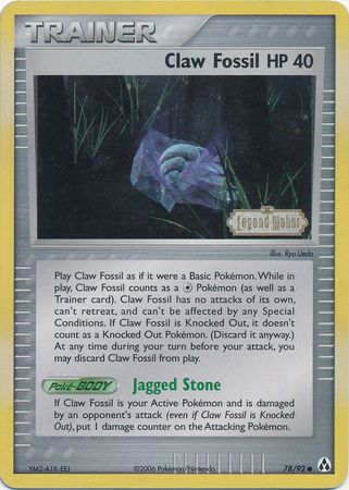 Claw Fossil (78/92) (Stamped) [EX: Legend Maker] | L.A. Mood Comics and Games