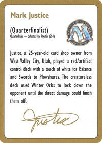 1996 Mark Justice Biography Card [World Championship Decks] | L.A. Mood Comics and Games