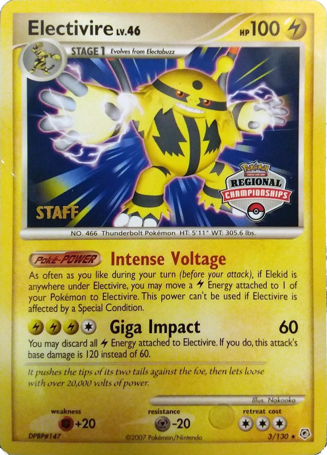 Electivire (003/130) (2008 Staff Regional Championships) [League & Championship Cards] | L.A. Mood Comics and Games