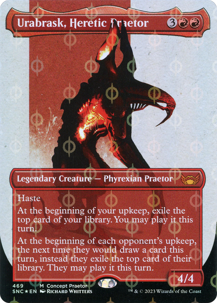 Urabrask, Heretic Praetor (Borderless Concept Praetors Step-and-Compleat Foil) [Phyrexia: All Will Be One] | L.A. Mood Comics and Games