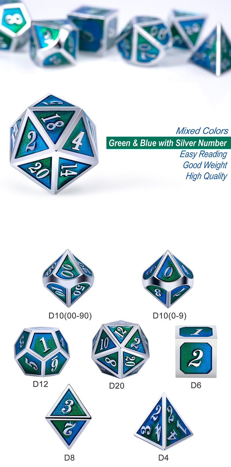 Metal & Enamel Dice Set (7pcs) [Earth] | L.A. Mood Comics and Games