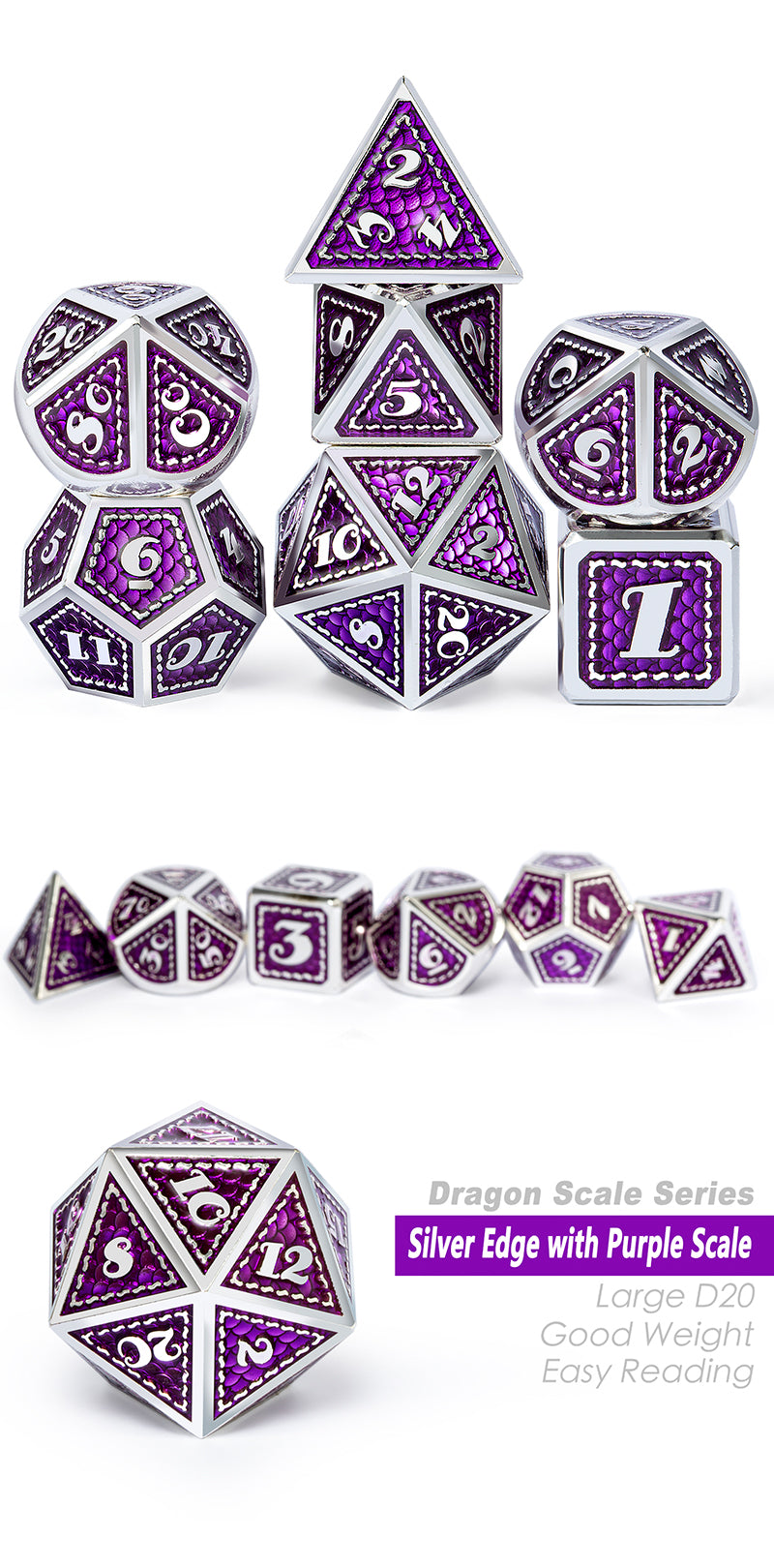 Metal & Enamel Dice Set (7pcs) [Amethyst] | L.A. Mood Comics and Games