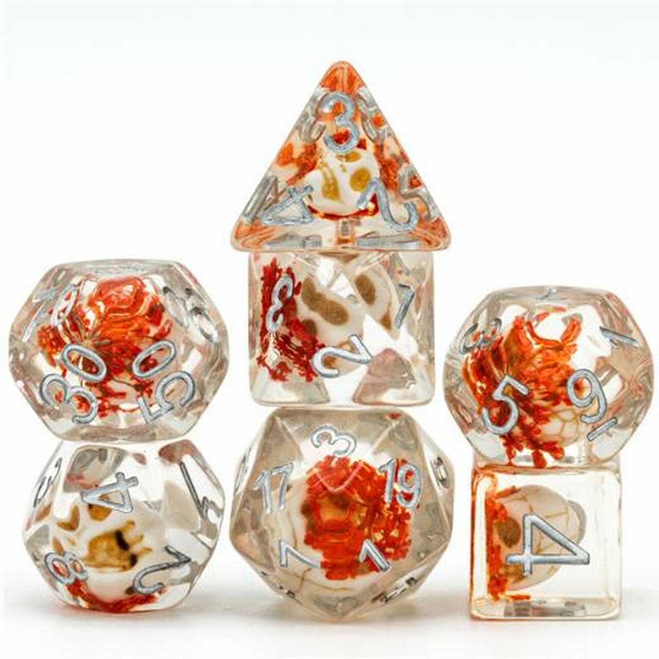 Orange Flower with White Skull RPG Dice Set | L.A. Mood Comics and Games