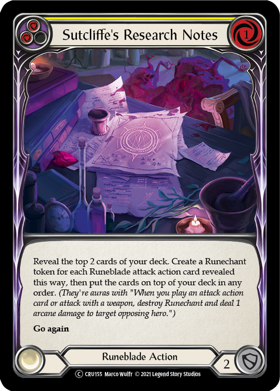 Sutcliffe's Research Notes (Yellow) [U-CRU155] (Crucible of War Unlimited)  Unlimited Rainbow Foil | L.A. Mood Comics and Games