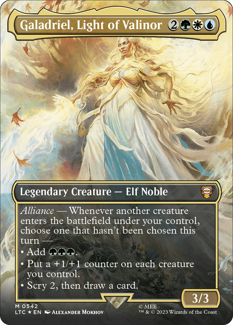 Galadriel, Light of Valinor (Borderless) (Surge Foil) [The Lord of the Rings: Tales of Middle-Earth Commander] | L.A. Mood Comics and Games