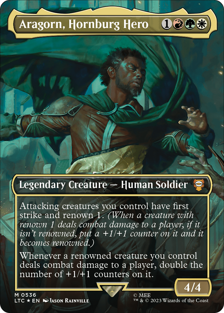 Aragorn, Hornburg Hero (Borderless) (Surge Foil) [The Lord of the Rings: Tales of Middle-Earth Commander] | L.A. Mood Comics and Games